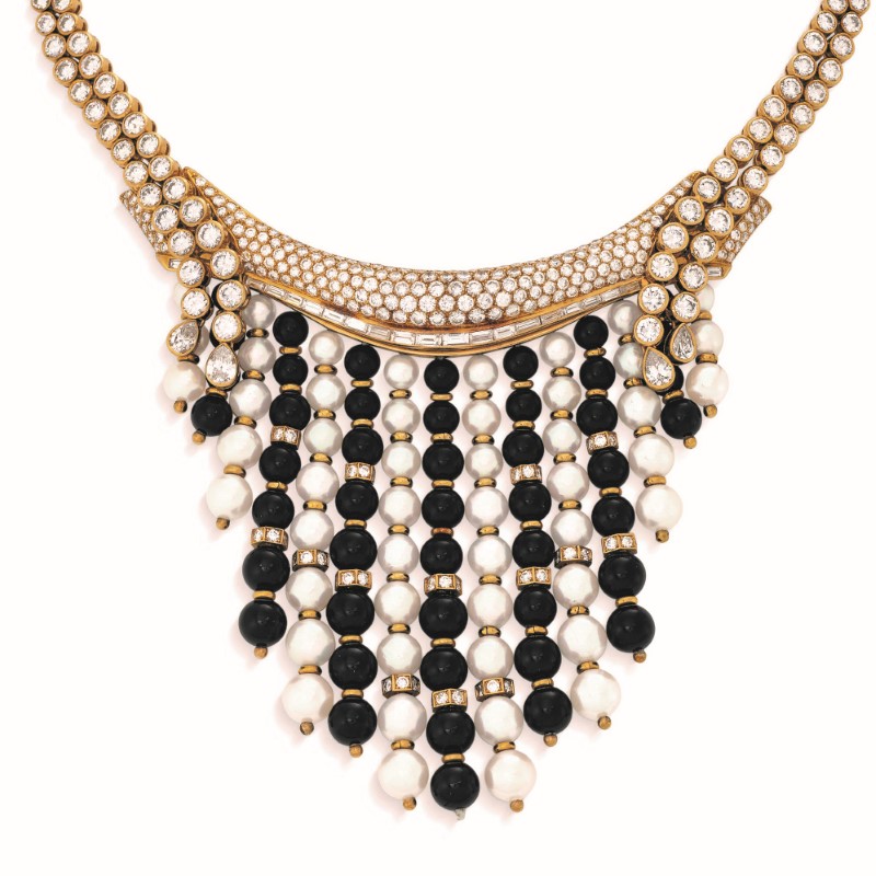 Boucheron cultured pearl onyx fringe necklace